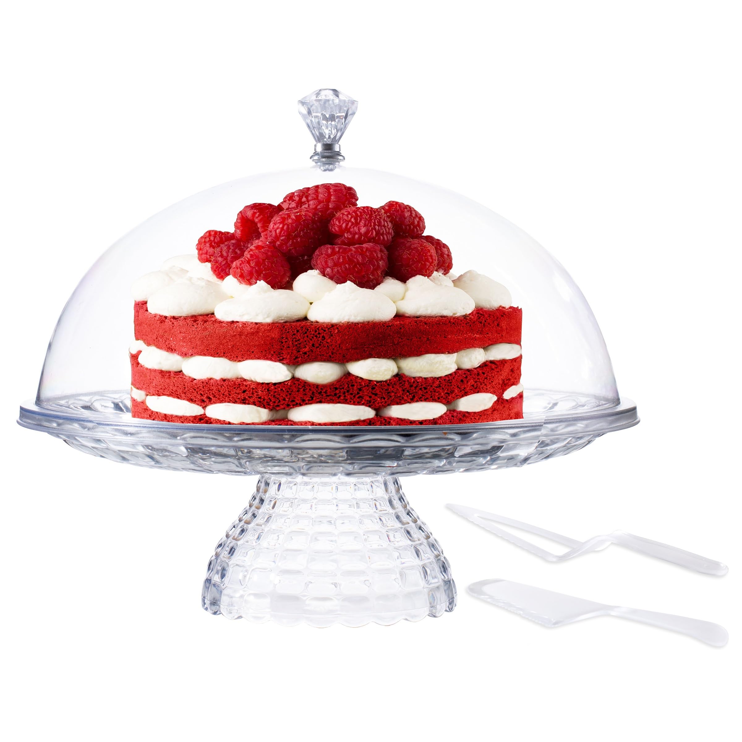 Porte gateau sur pied avec cloche plat a tarte pâtisserie + couteau et pelle à tarte inclus | XL | Ø 37cm rond | 1 ensemble