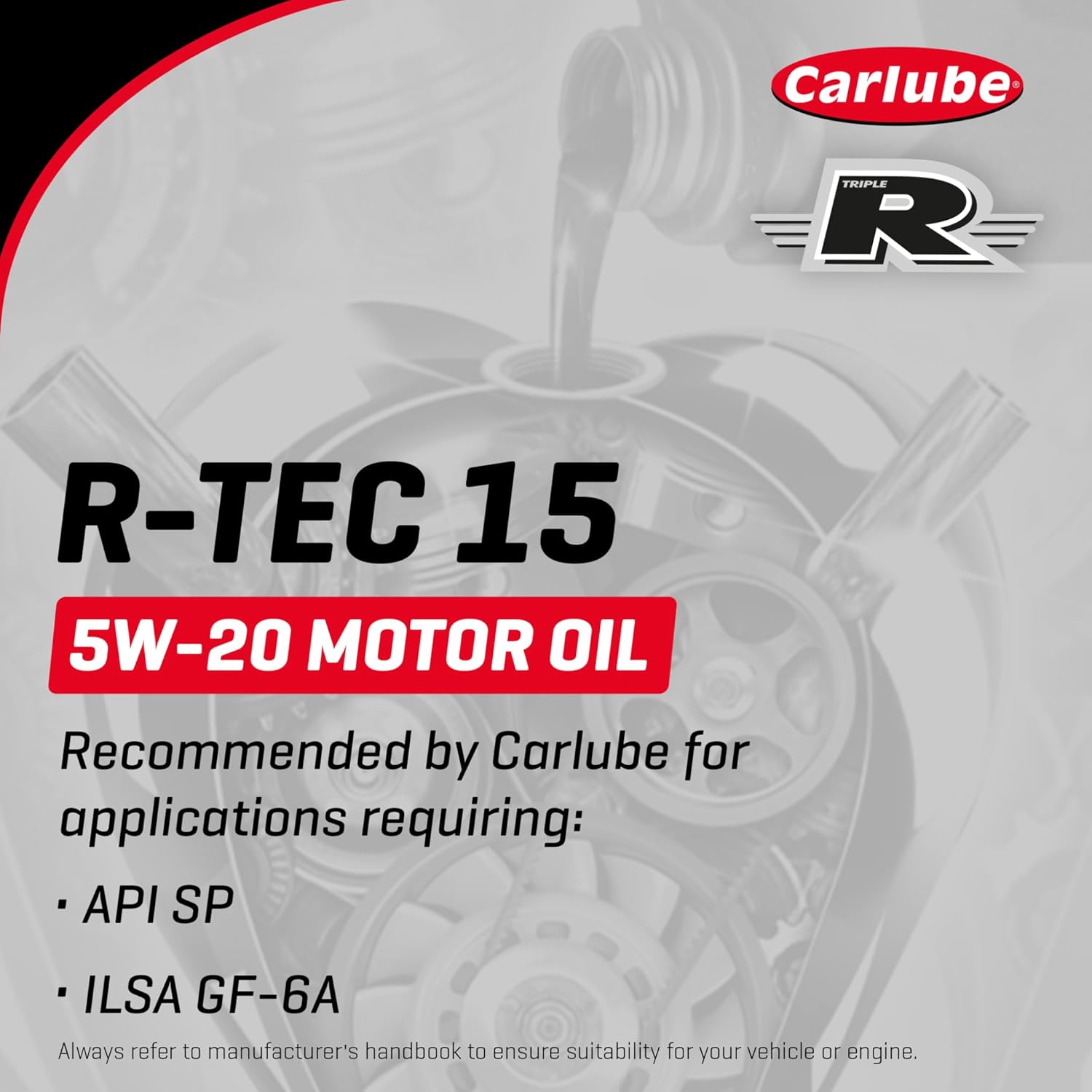 Carlube Triple R R-TEC 15 5W-20 API, ILSAC, Fully Synthetic Motor Engine Oil, 169 Fl Oz