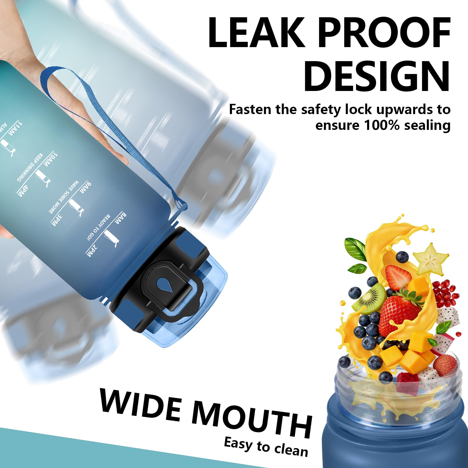 Gourde 500ml avec Paille, Anti Fuite Gourde, Bouteille d'eau avec Marqueur de Temps, Facile à Nettoyer, Verrou de Sécurité, Gourdes Motivation pour Fitness, Randonnee, Velo - 4