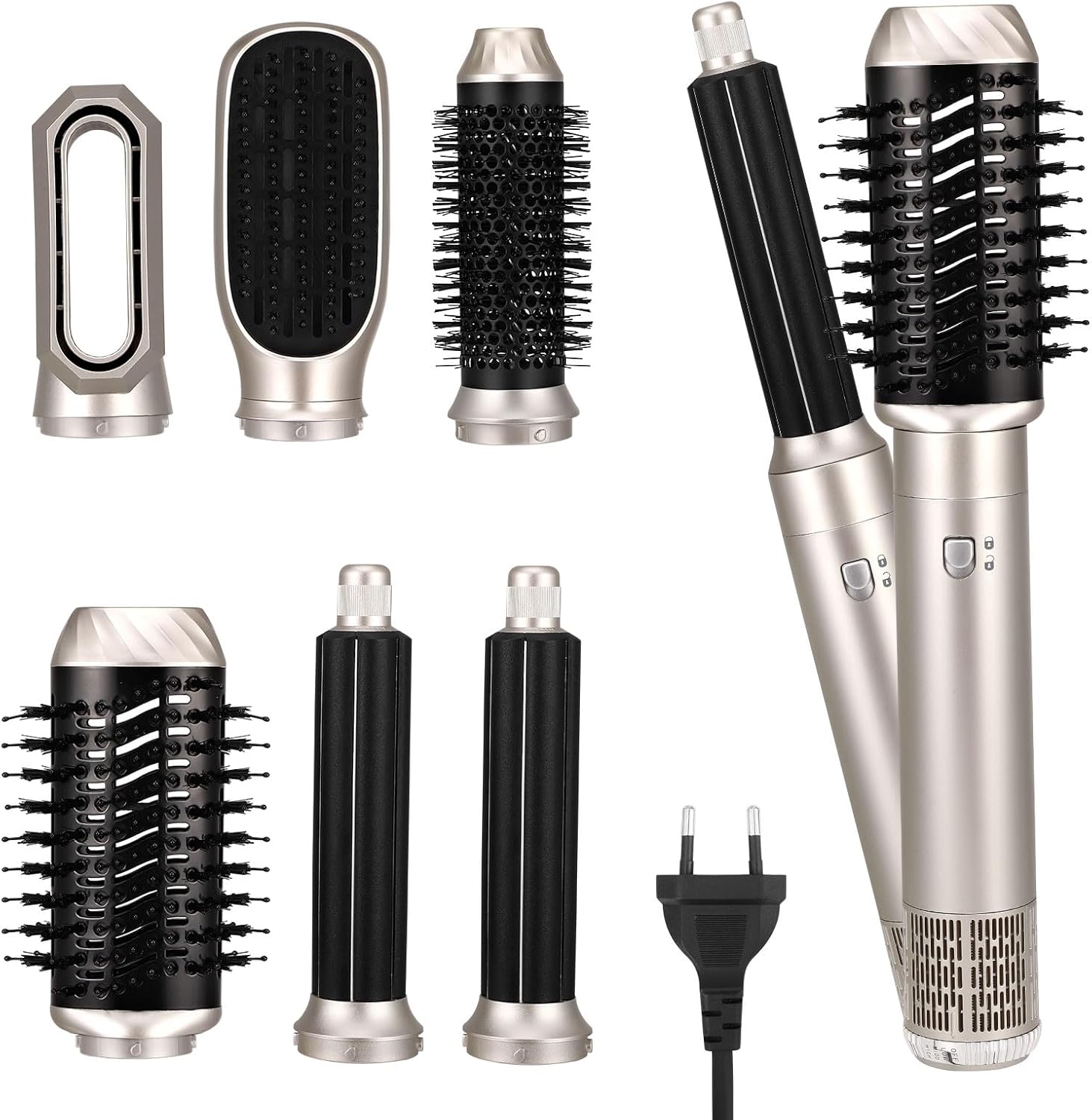 Haardroger, 6-in-1, 1000 W, haarborstel met 6 accessoires voor het drogen van kappers, negatieve ionen, warme luchtborstel, stijlkam, haarstyler voor alle haartypes