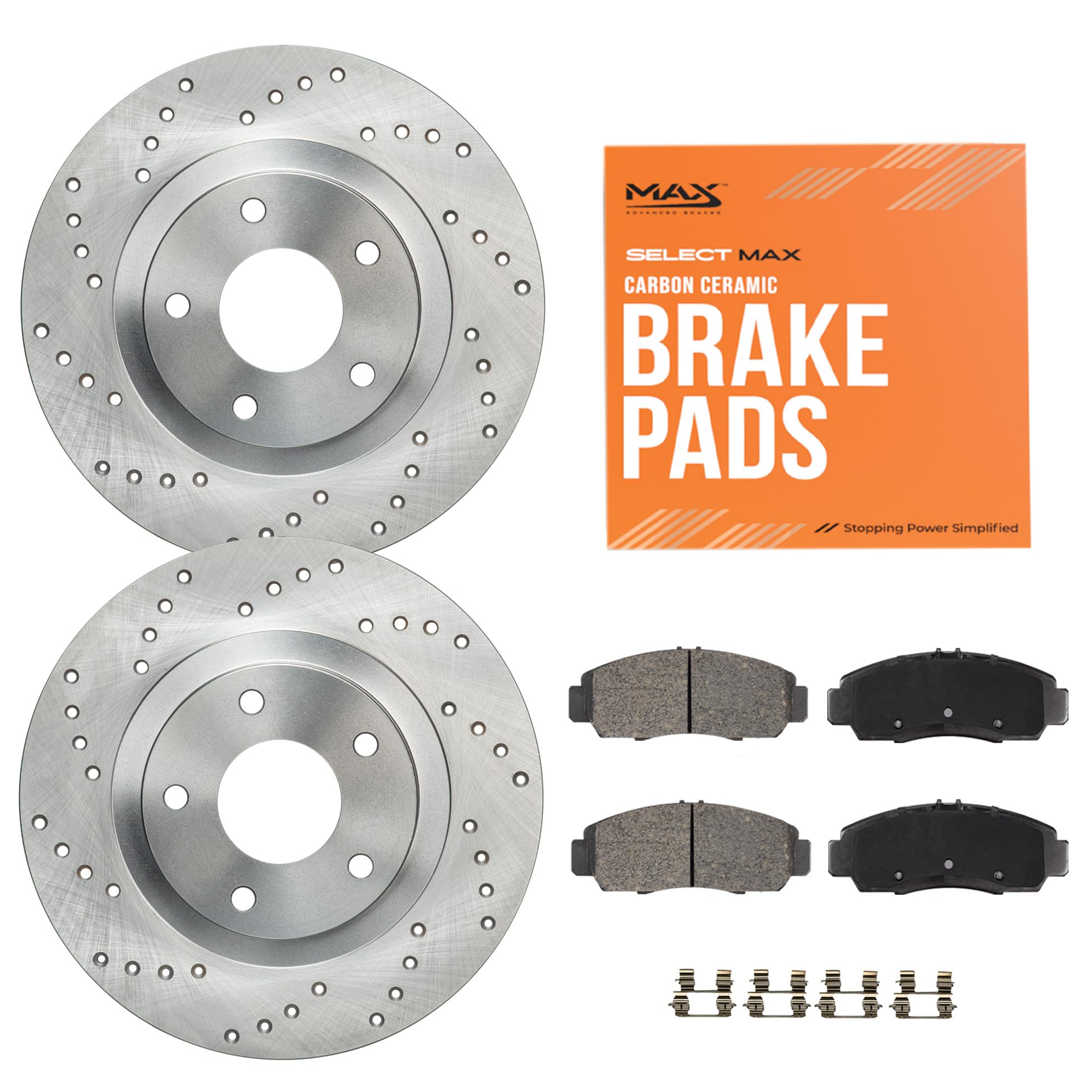 Max Advanced Brakes – StyleMAX Front Brake & Rotor Kit for Daily Performance – Cross-Drilled Brake Rotors & Ceramic Brake Pads – Fits 2006-2012 Ford Fusion; 2006-2013 Mazda 6