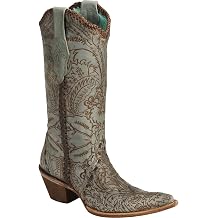 Corral Boots Women's Turquoise Engraved Lace Green Leather Cowgirl Boots 8.5 M