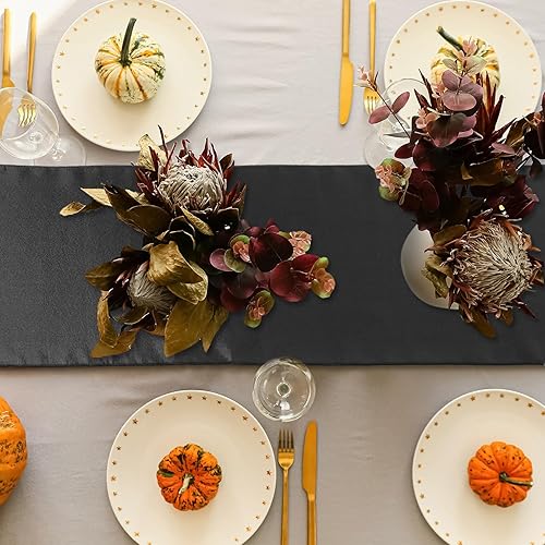 Miniatura 6 de Bencailor 24 caminos de mesa de satén negro a granel de 12 x 108 pulgadas de largo, mantel de tela suave brillante para banquete de boda,