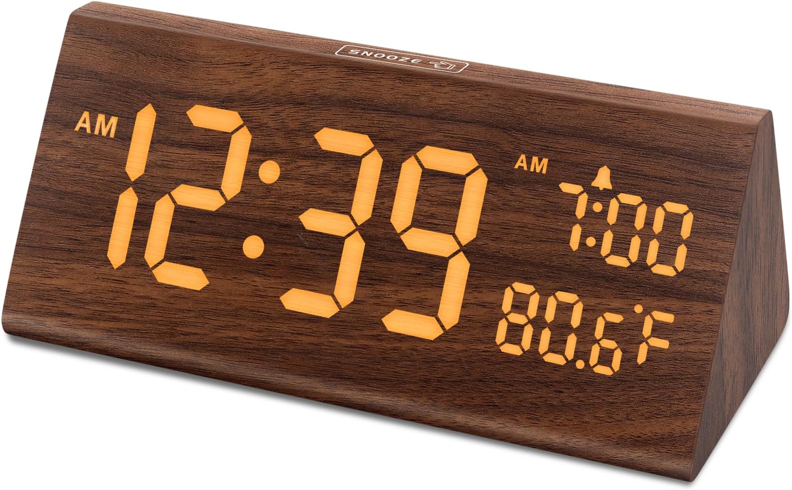 Wooden Digital Alarm Clock for Bedroom - 7.7" Electric Clocks with USB Port, Large Numbers, Temperature, 0-100% Brightness Dimmer, Adjustable Alarm Volume, Snooze, 12/24H