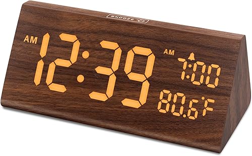DreamSky Reloj despertador digital de madera para dormitorio, reloj eléctrico de 7.7 pulgadas con puerto USB, números grandes, temperatura,
