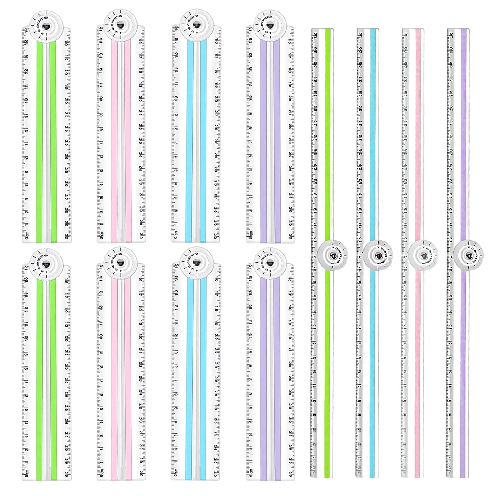 Kohand Clear 12 Pcs Folding Rulers Transparent 30Cm, Foldable Straight Rulers, Shatterproof Plastic Geometric Ruler For Office, Technical Drawings, Geometric Work