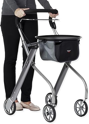Stander Let's Go - Rodillo ligero de cuatro ruedas estilo europeo con bandeja, ayuda de movilidad plegable para personas mayores, por Trust Care,