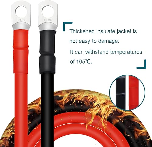 Miniatura 165 de Cables de batería 4 AWG con terminales de cobre de 3/8 pulgadas (2 piezas de 1 pie)