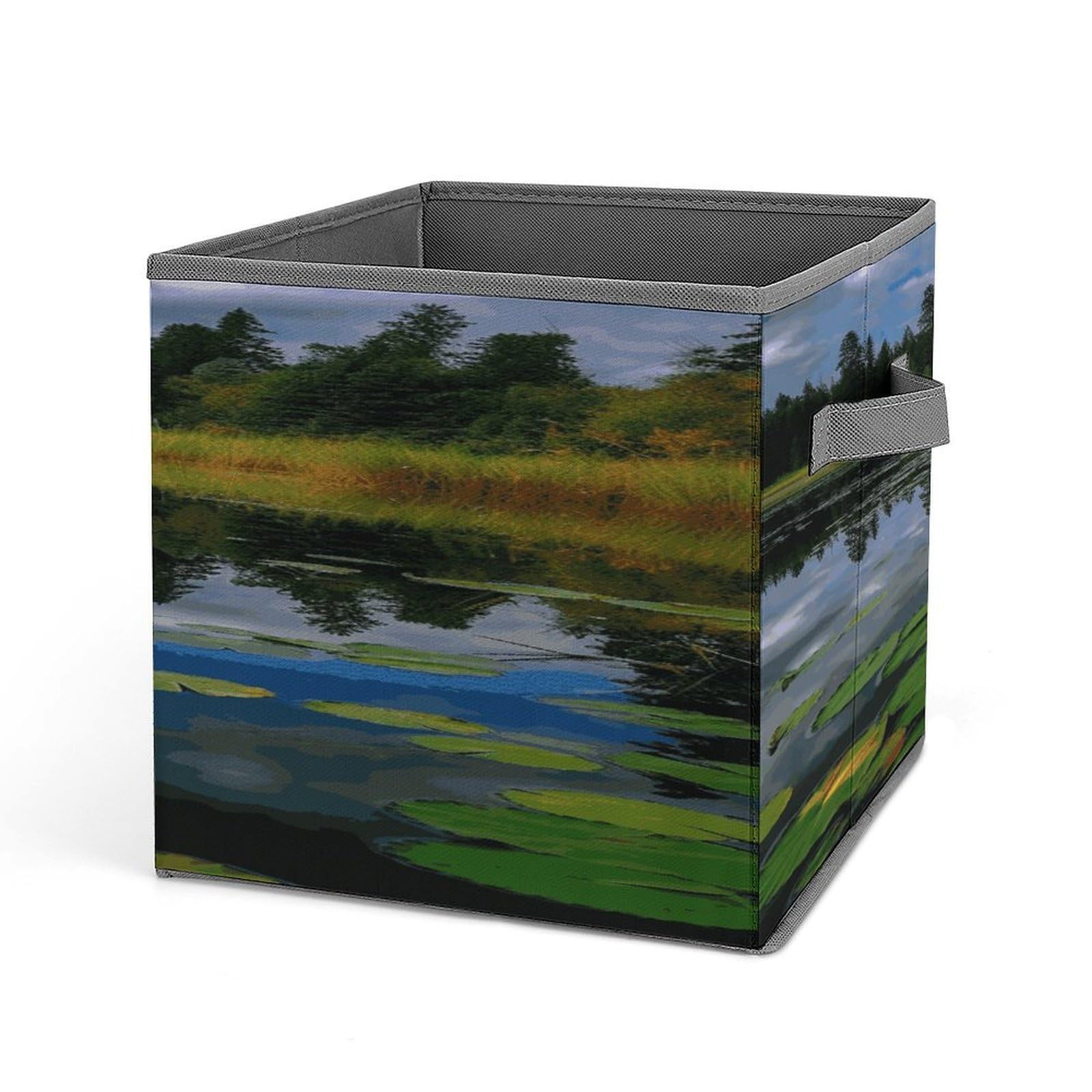 Fodpand Style Flower Lake Pond Reflection Storage Cubes Foldable Decorative Fabric, Storage Bins Baskets With Handles, Closet Organizers And Storage For Home, Office,Closet, Clothes
