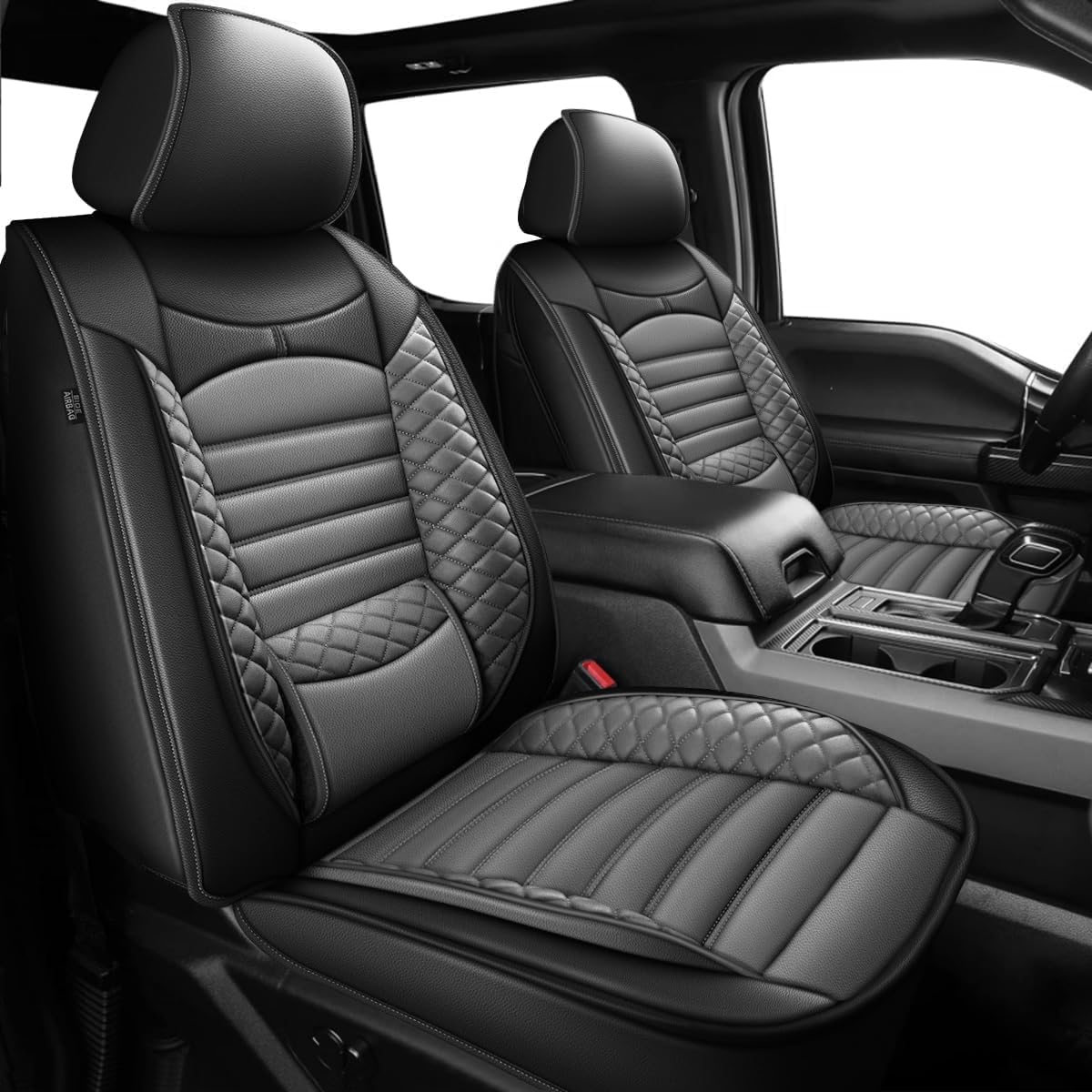 Seat Covers for Ford F150 2009-2024 2025 - F250/F350/F450 2017-2024 2025: 5 Seat Full Set Faux Leather Truck Seat Covers Car Cushion (Black&Grey)