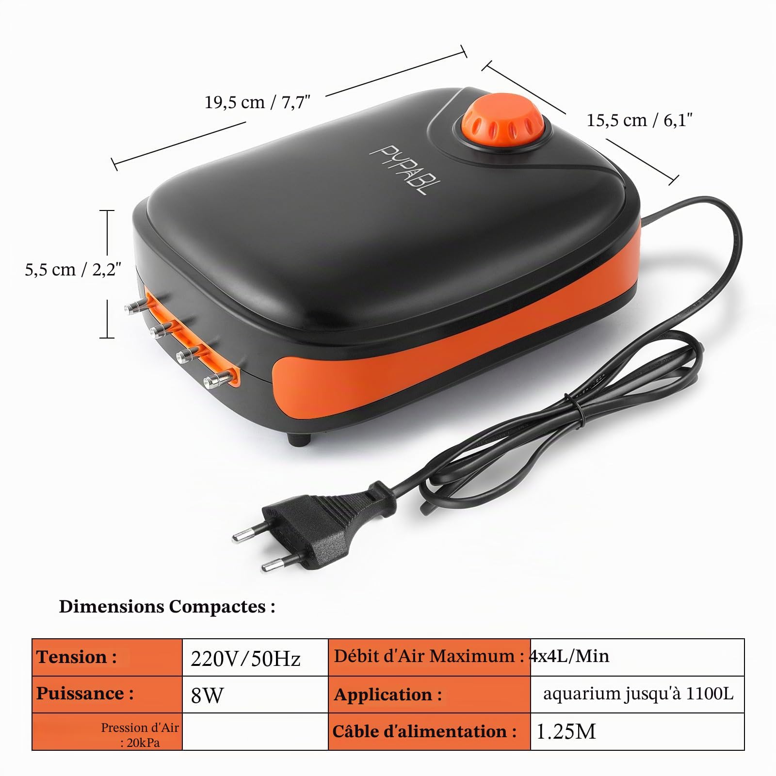 Pompe à Air Silencieuse pour Aquarium 4 Sorties, Aérateur Ultra-Puissant pour Réservoir de Poissons et Tortues Jusqu’à 1100L