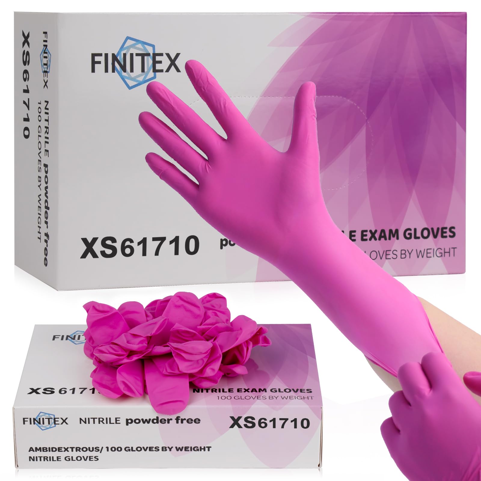 FINITEX Nitrile Disposable Latex-Free Gloves - 3.5mil 100PCS Powder-Free Latex Free Cleaning Medical Exam Food Gloves