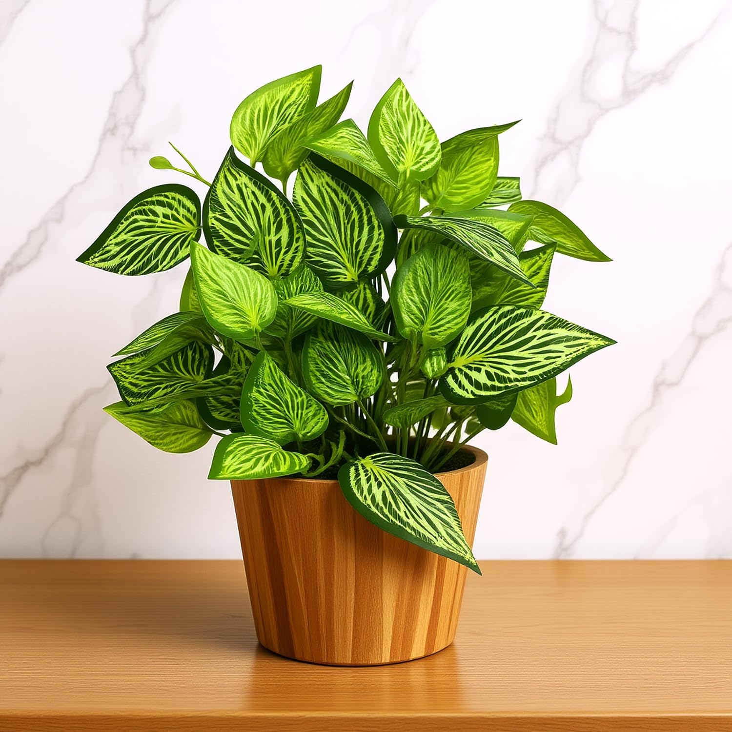 fancymart Artificial Plant Leaves in Wooden Pot Perfect Potted Decoration for Home Living Room & Office Spaces Décor Height - 26cm-image-31