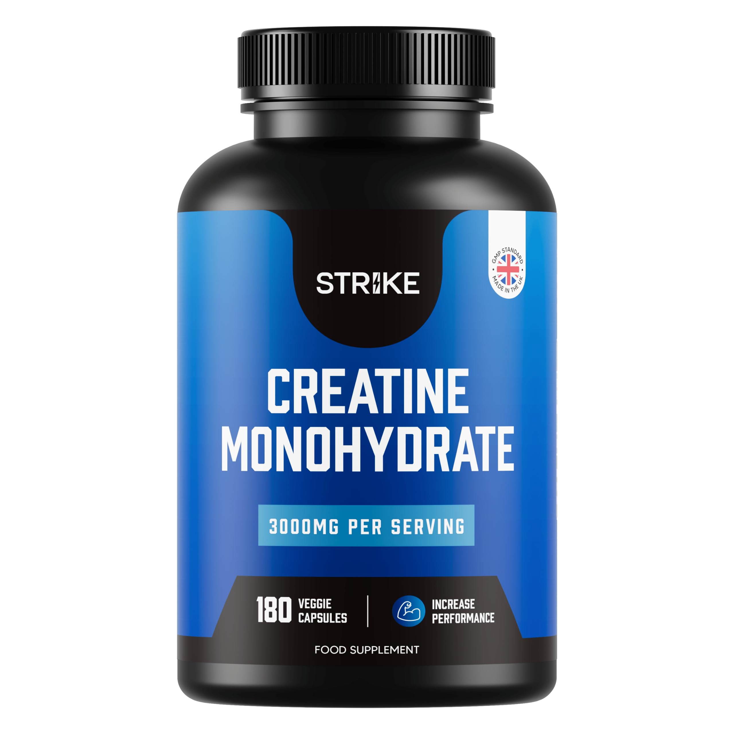 Creatine Monohydrate Capsules 3000mg - 180 Creatine Capsules - Micronised, Pure, Unflavoured - Pre Workout Creatine Tablets for Men & Women - Vegan, Keto, Gluten-Free - Made in UK (45 Servings)