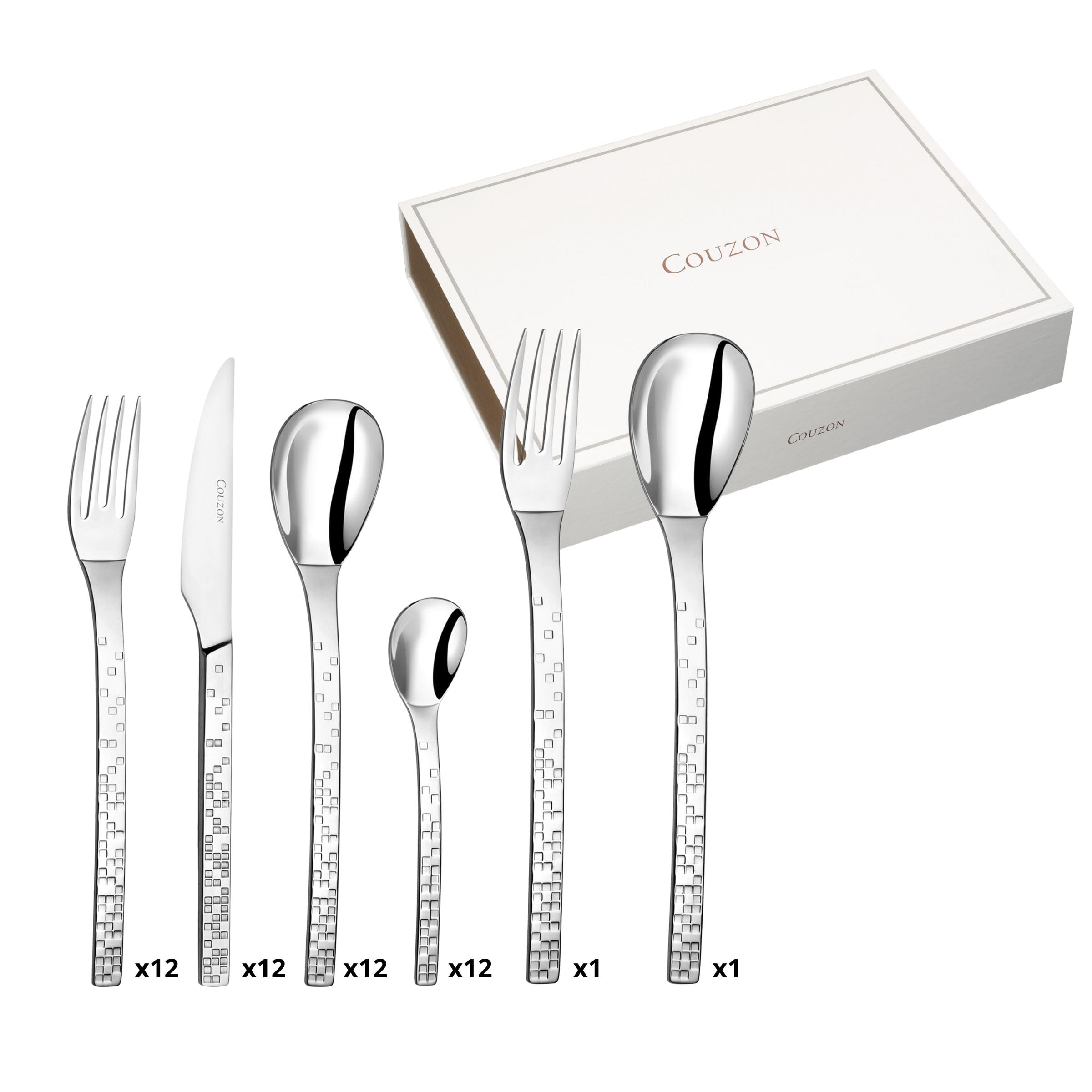 Ménagère 50 couverts COUZON en coffret bois, le cadeau de mariage idéal pour 12