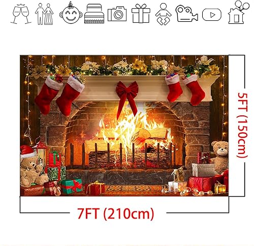 Miniatura 6 de Mocsicka Telón de fondo de chimenea de Navidad de 7 x 5 pies para fotografía, chimenea, pared de ladrillo rojo, telón de fondo de fotografía de