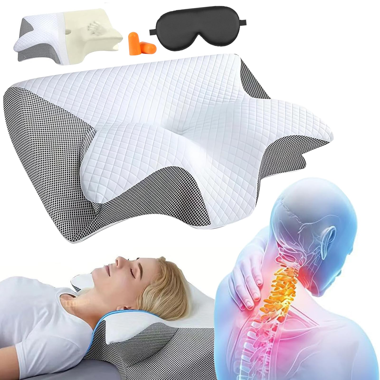 Oreiller Ergo Apnée Du Sommeil, Oreiller Ergonomique Cervical Mémoire De Forme, Oreillers Anti Ronflement Et Apnée Positionnelle, Cousin Ergonomique Nuit Pour Dormeurs Côté, Dos, Ventre (Gris)