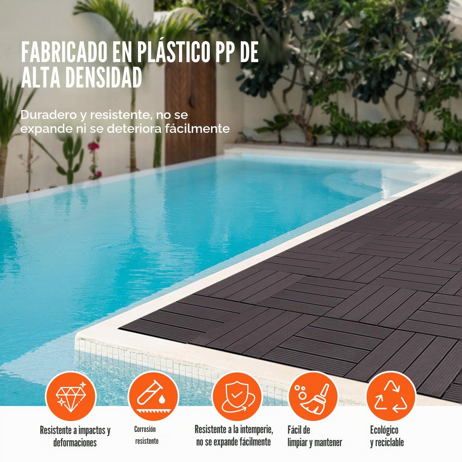 VEVOR Azulejos Entrelazados para Terraza, de Plástico, Resistentes al Agua, para Uso en Todo Tipo de Climas, para Terrazas, Porches, Piscinas, Balcones, Patios, Marrón Oscuro, 300 x 300 x 20 mm 54 uds