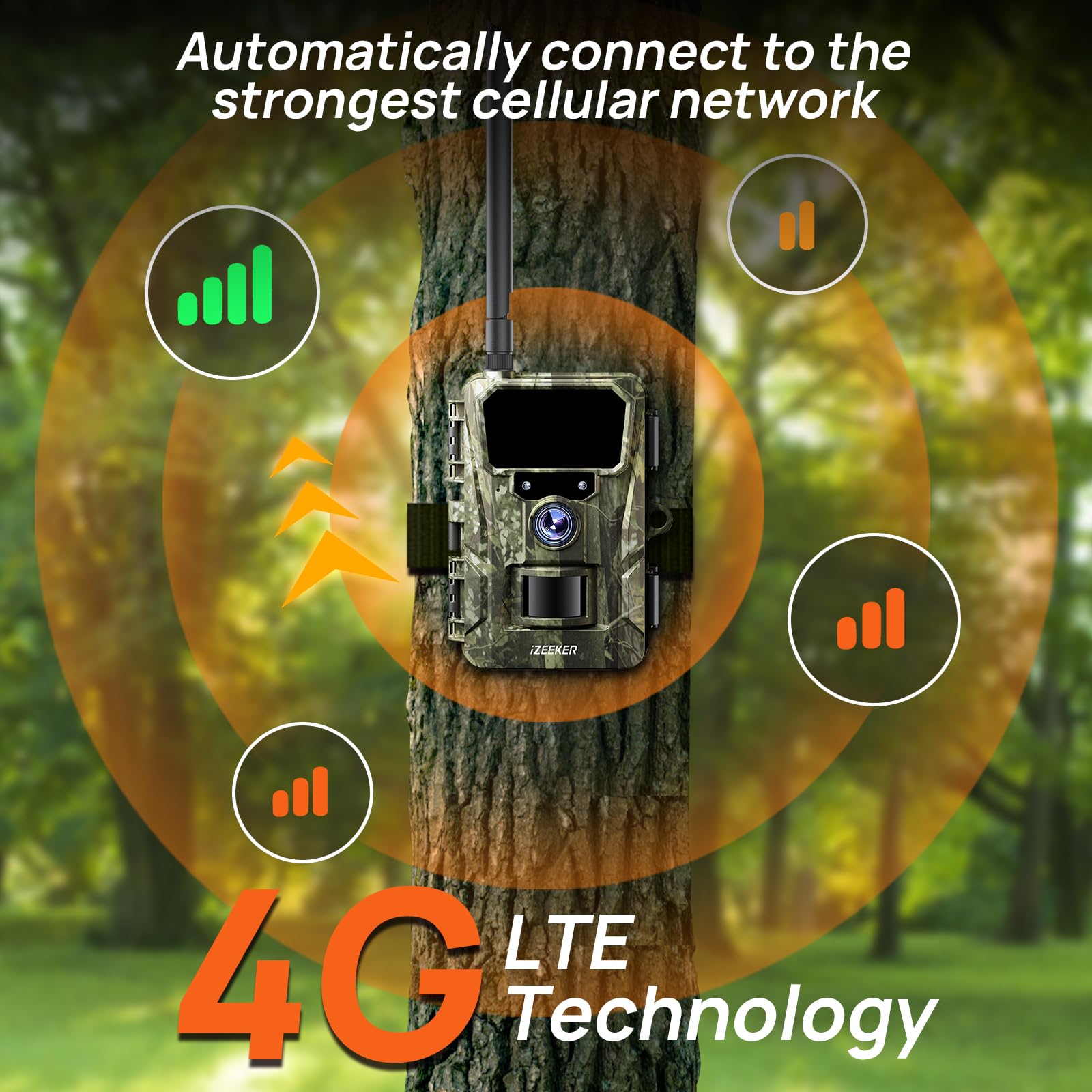 iZEEKER Kamera myśliwska 2 w 1 4G LTE 2K HD 48MP, kamera do zdjęć z aplikacją, noktowizor na podczerwień, czujnik ruchu, kamera dzikich zwierząt IP66 wodoodporna