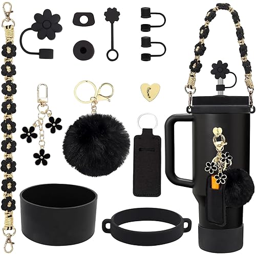 Stanley Cup Accessories Set Including Water Bottle Handle Strap, Siliocne Stanley Cup Boot, Siliocne Straw Cover, Stanley Charms for Stanleys Cup 40oz & 30oz Tumbler
