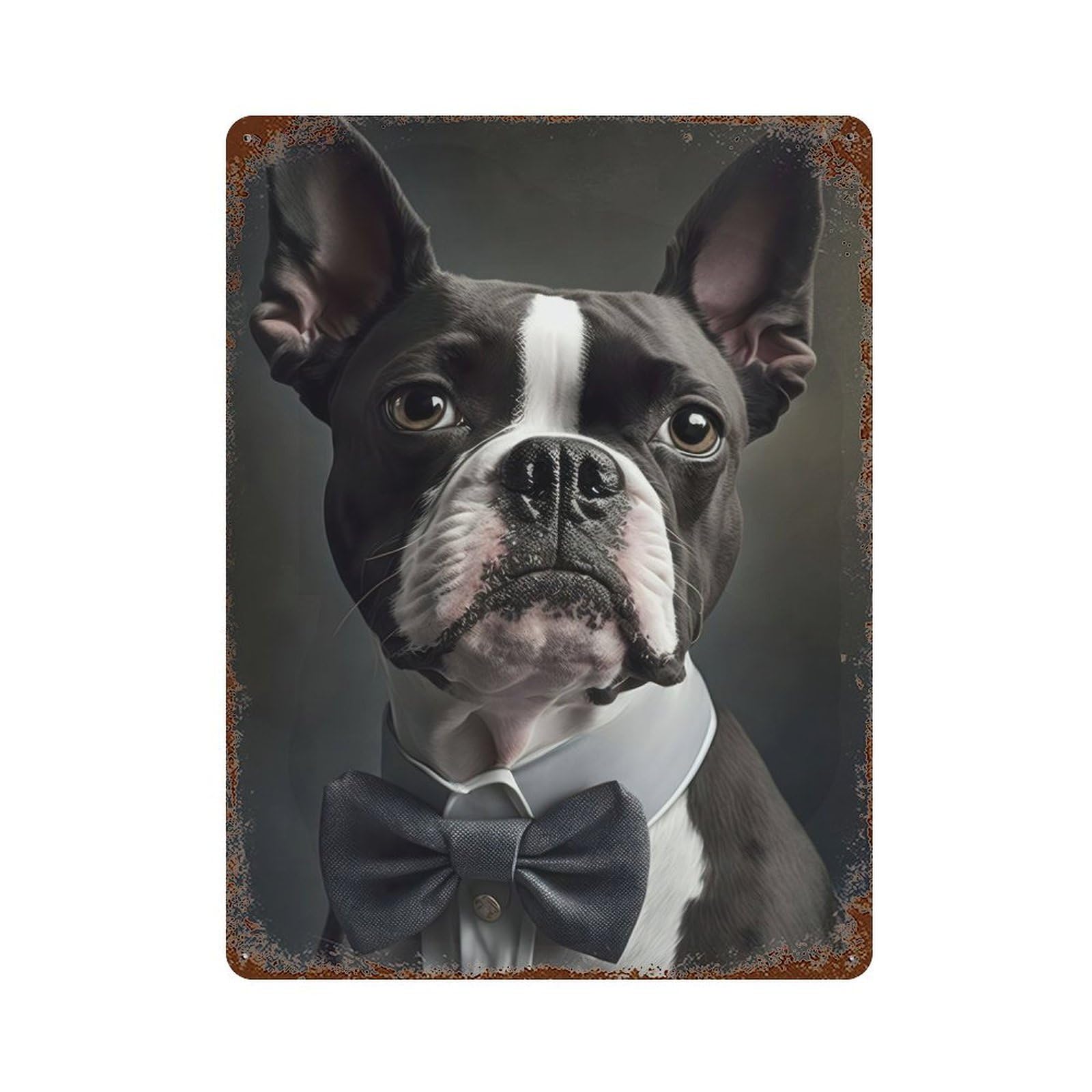 Boston Terrier Dog Decorative Tin Sign 15.7"x11.8", Industrial Home Decor for Garage, Pub Or Kitchen