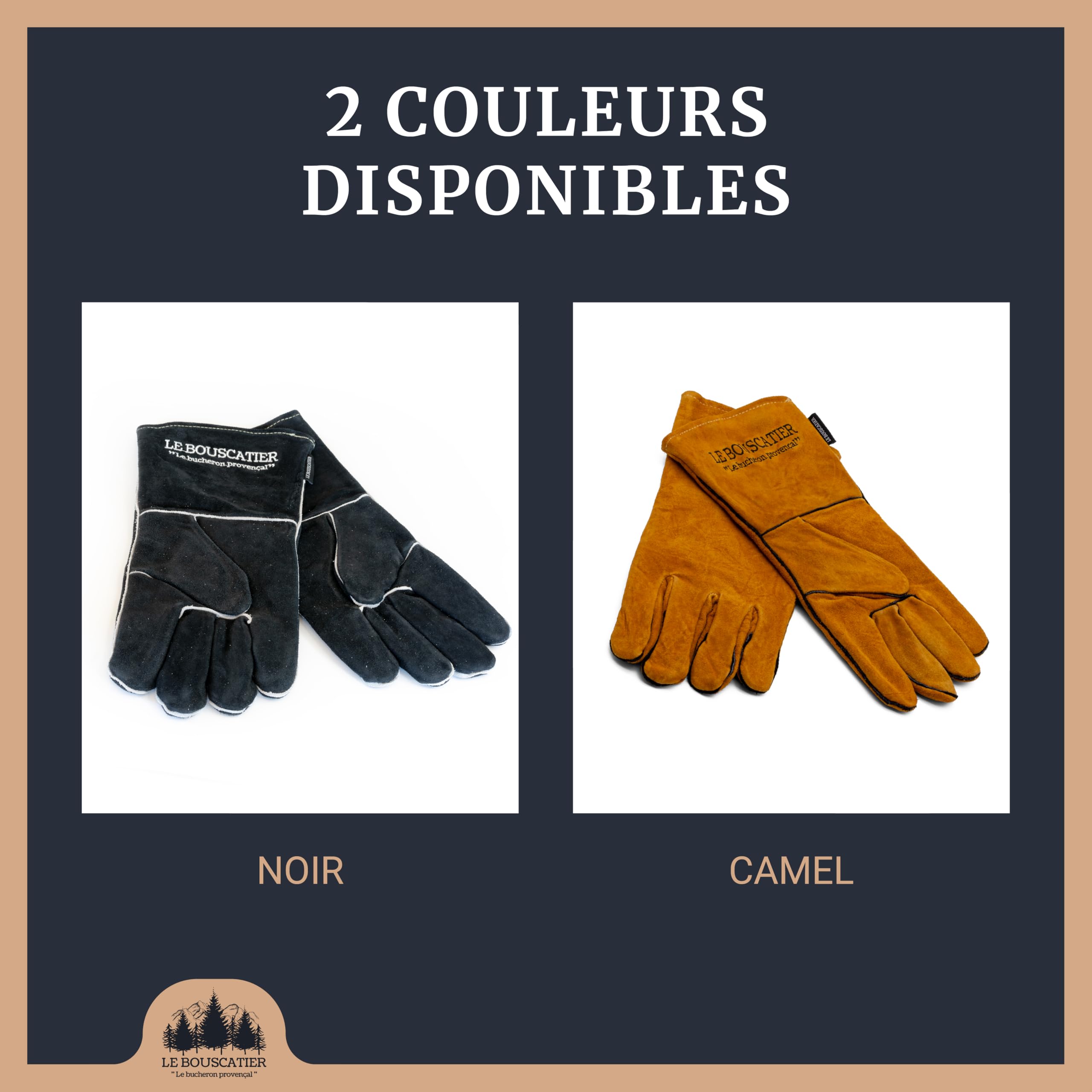 Paire de Gants camel de sécurité anti chaleur en cuir avec doublage intérieur pour poêle à bois, cheminée, barbecue, brasero et soudage. Résistant au feu, la soudure, le four, la cuisine (Camel)
