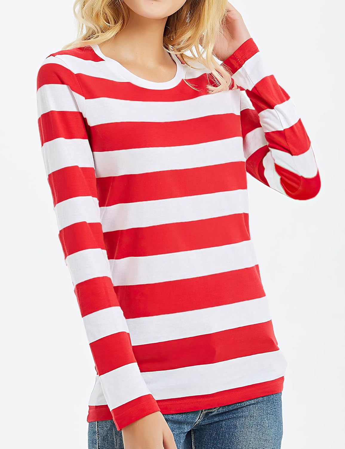 Zecmos Long Sleeve T Shirt Women Striped Tee Crew Neck Wide Stripes Tops Casual - Image 3