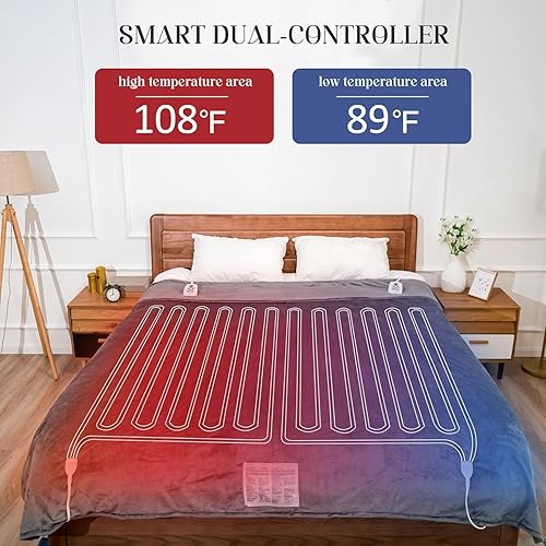 Miniatura 5 de Sunvivi Manta eléctrica con calefacción, doble control, 10 ajustes de calor, 12 horas de apagado automático, lavable a máquina, certificado ETL,