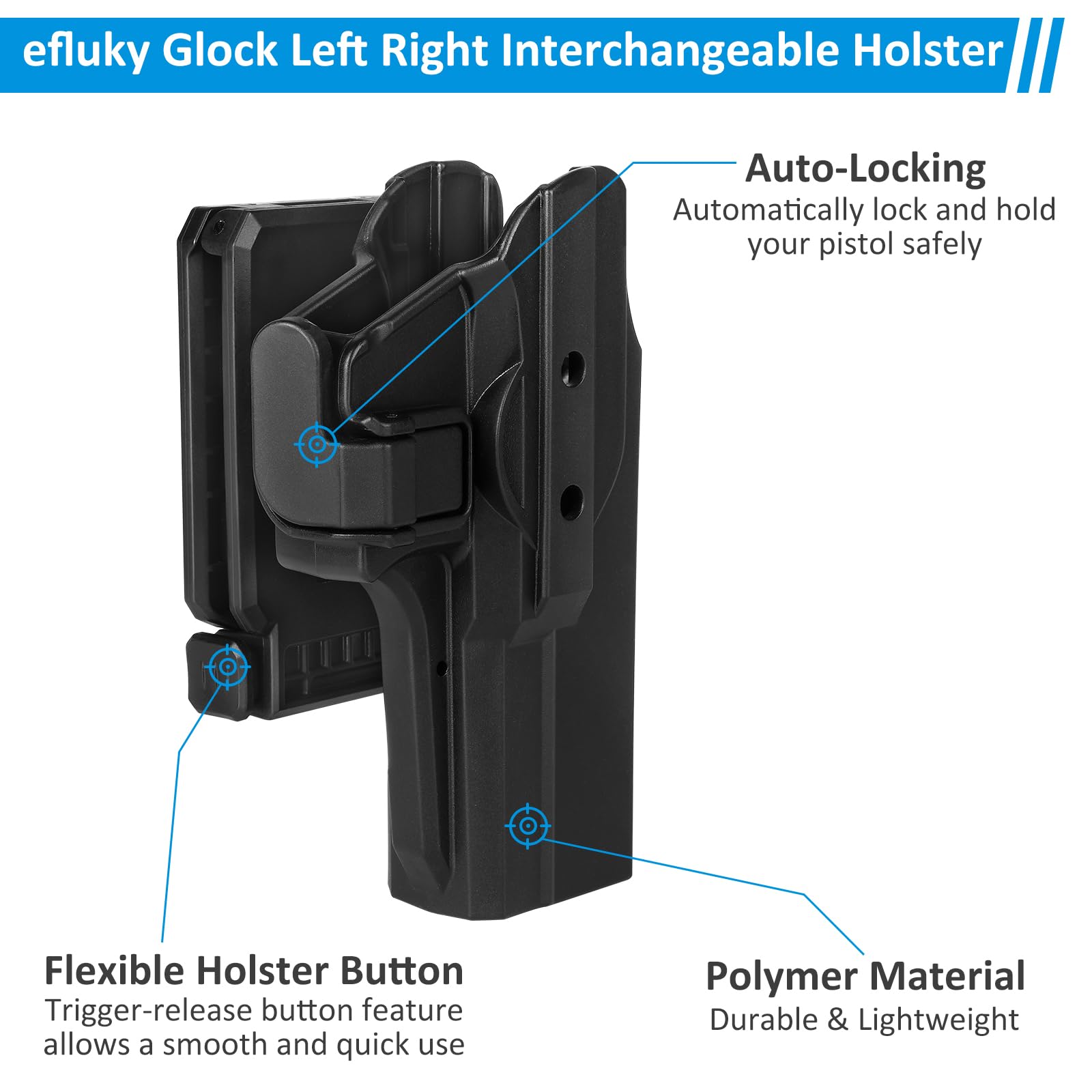 Fondina per Pistola Glock efluky, Compatibile con Glock 17/19/19X/22/23/31/32 (Gen1-5), Nero, Ambidestra