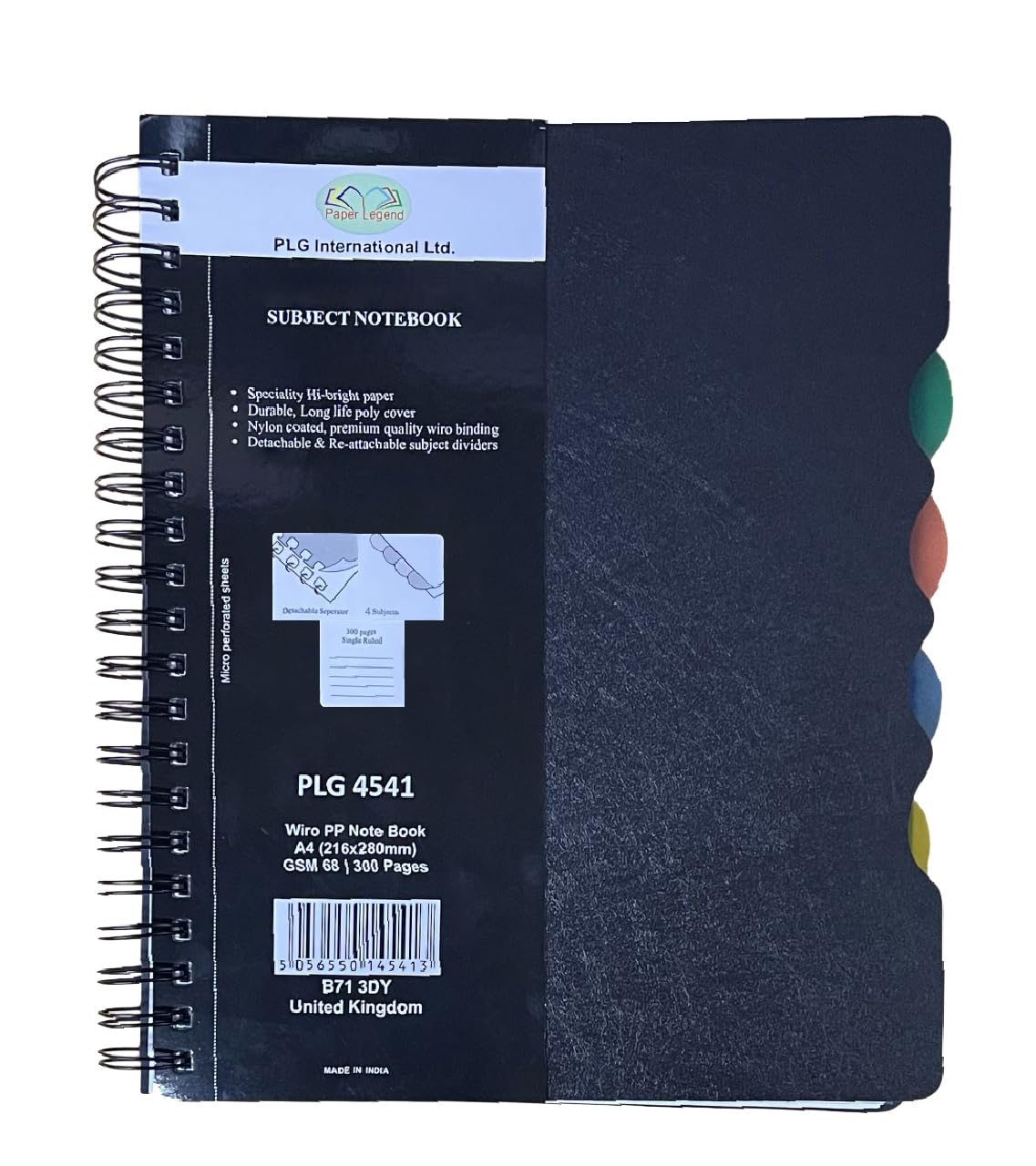 M1SS A4 Spiral Notebook with 4 Subject Dividers, 300 Lined Pages