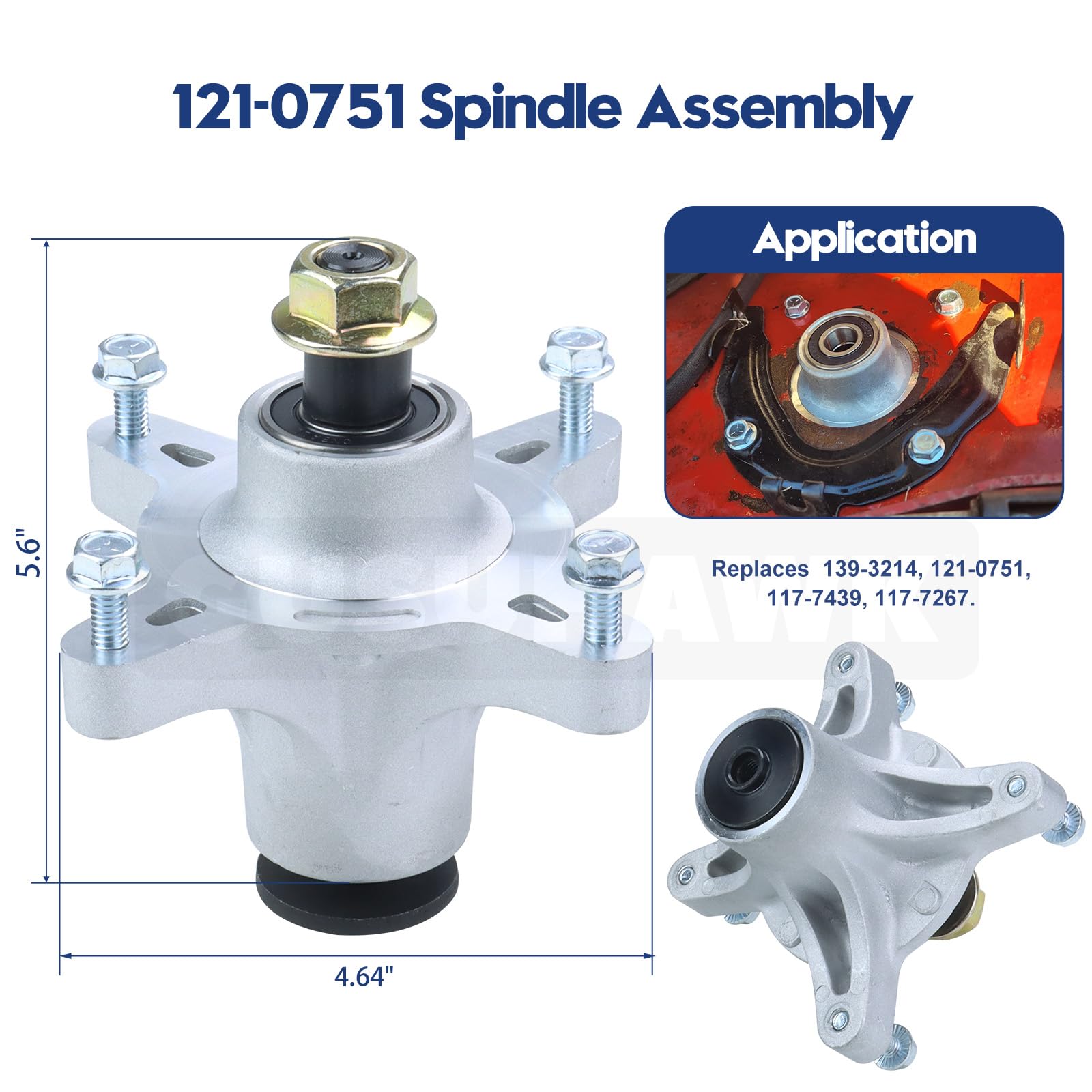 Paquete de 2 unidades de husillo 139-3214 con polea 125-5574 106-2175 polea loca sustituye al conjunto de husillo Toro 121-0751, eje 117-7439 para Toro Timecutter SS4200, SS4225, SS42355