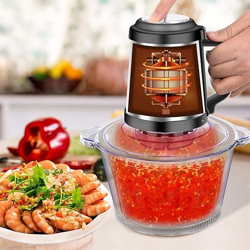 Miniatura 5 de Picadora eléctrica de alimentos, procesador de alimentos, picadora de carne, cuenco de vidrio de 2 litros, máquina moledora de alimentos de 300 W