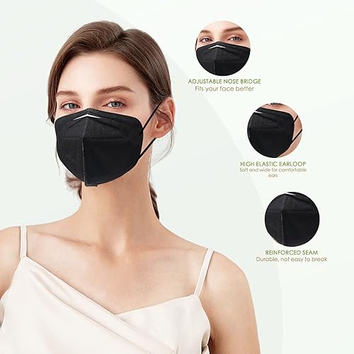 Miniatura 4 de Wecolor Mascarillas KN95 50 unidades, respirador de seguridad transpirable de 5 capas, mascarilla desechable KN95 para polvo, color negro