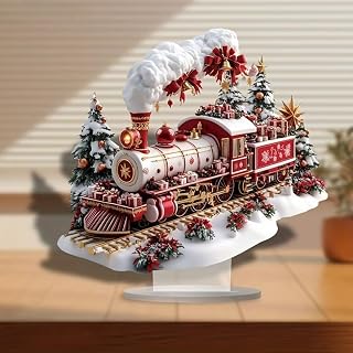 Christmas Train Acrylic Desktop Decoration, Suitable for Home Décor in Living Room or Office. Idea Gift Choice: Halloween, Christmas, Birthday, Anniversary, Valentine's Day, Celebrations