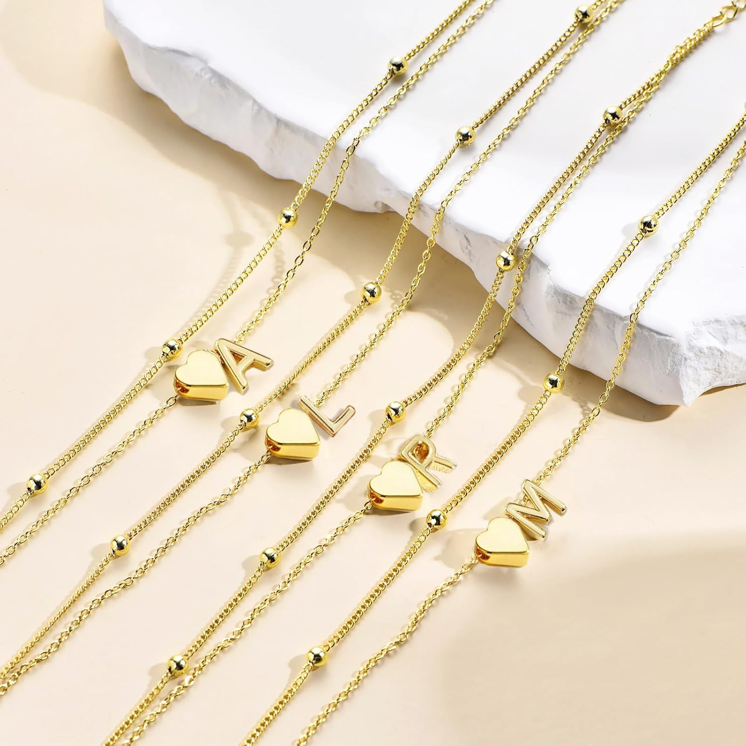 Gold Initial Ankle Bracelets for Women Waterproof 14K Gold Plated A-Z Heart Anklets for Women Layered Women's Anklets Plus Size Ankle Bracelet Summer Beach Jewelry - Image 5