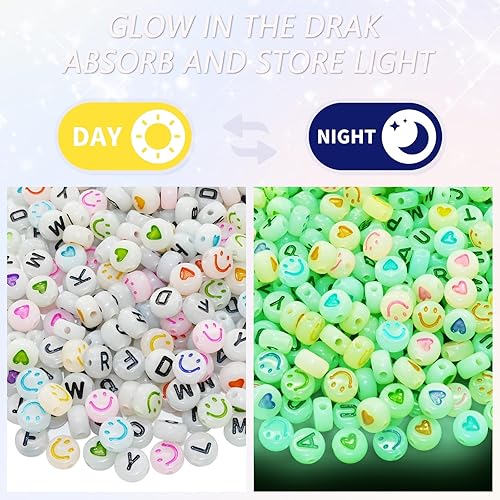 Miniatura 10 de Looconi 1600 cuentas blancas de 31 estilos de cuentas de letras con números de corazón y estrella, cuentas de cara sonriente, cuentas del alfabeto