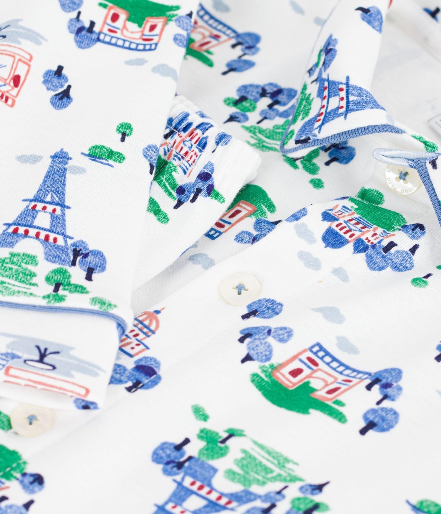Petit Bateau Pigiama con Bottoni da Bambino in Cotone Stampato Parigi, 12A, Bianco/Multicolore