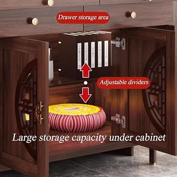 Solid Wood Personal Shrine Altar Table, Buddhist Altar De Muertos De Madera Shrine, Chinese Offering Table with Storage, Buddha Niche for Living Room, Home (34.6 * 23.6 * 50in)