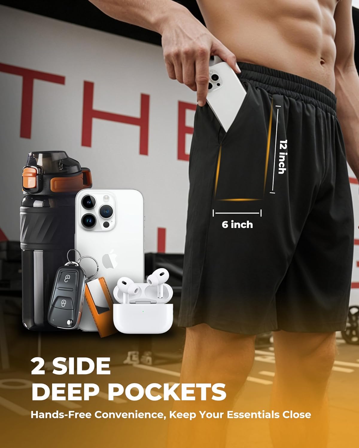 6 Pack Men's Athletic Shorts - Workout Gym Basketball Quick Dry Black Mens Shorts with Pockets for Casual Running - Image 5
