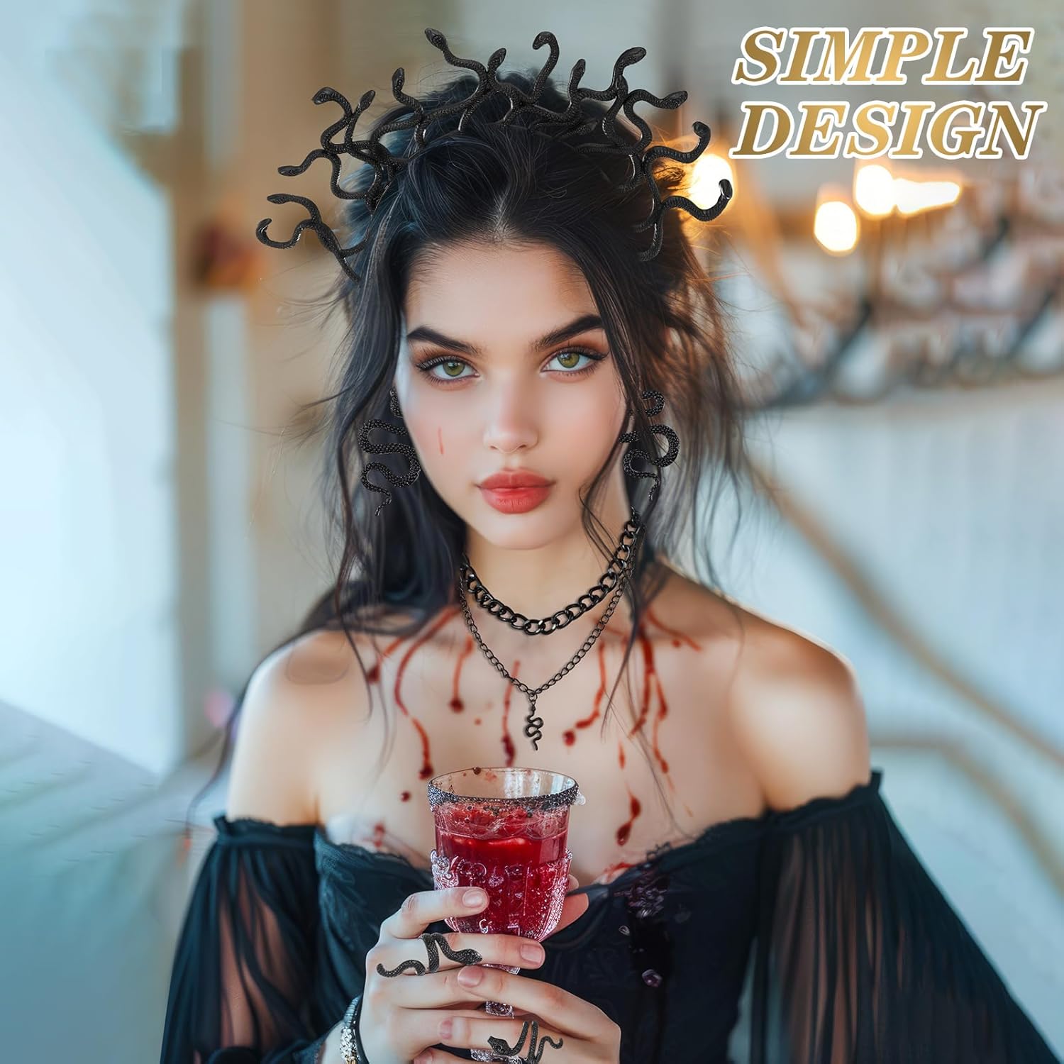 8 Pcs Medusa Snake Accessories Set for Women Medusa Headpiece Jewelry Necklace Earrings Armband Rings for Halloween Party Accessory - Image 4