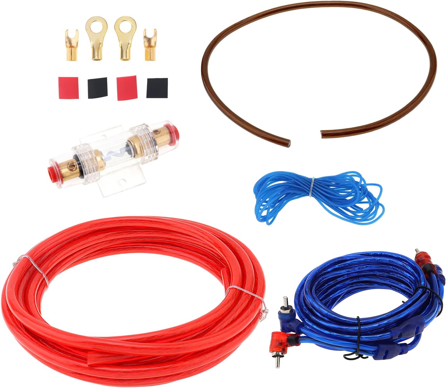Amplifier Installation Kit, Car Audio Wire Wiring Amplifier Subwoofer Installation Kit, Speaker Cables Car Power Cord with Fuse Holder (8 Gauge)