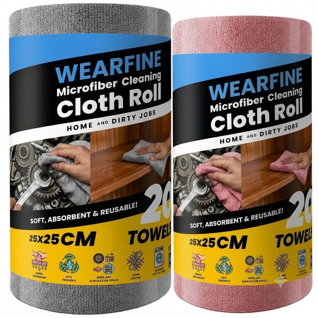 Microfiber Cleaning Cloth Roll, 40Pcs (Pack of 2 Roll), 4000 Times Washable - 10X Cheaper Than Paper Kitchen Towel Roll - Ultra Absorbent Lint Free Microfiber Cleaning Cloth(Combo Pink&Gray)-image-12