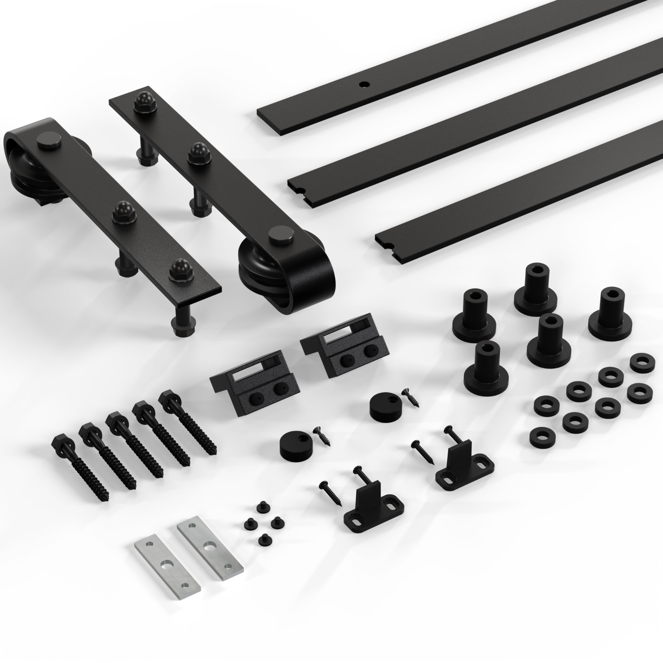 Kit de portes coulissantes pour portes intérieures : rail de porte coulissante pour porte simple – Kit de portes coulissantes noires lisses et silencieuses pour chambre/salle de bain (rail uniquement)