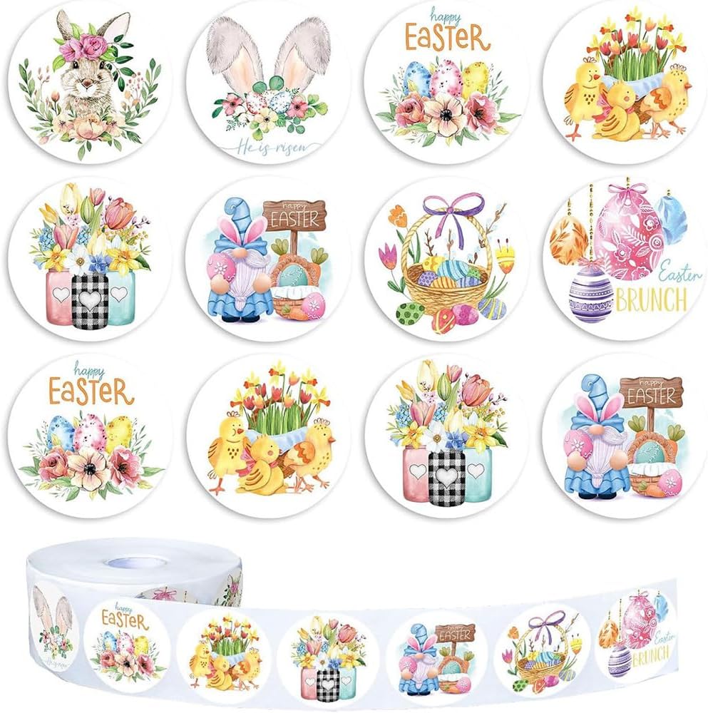 500 Sheets/Roll Bunny Stickers – Multiple Designs for Easter, Journals, Envelopes, Party Gifts, Greeting Cards, and DIY Decorations,C545