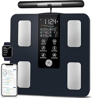 GE Smart Scale for Body Weight: 8-Electrode Digital Bathroom Scale for Weight Fat BMI Muscle Mass Full Body Composition Analyzer 27 Measurements Bluetooth Highly Accurate Weighing Machine 400lb Black