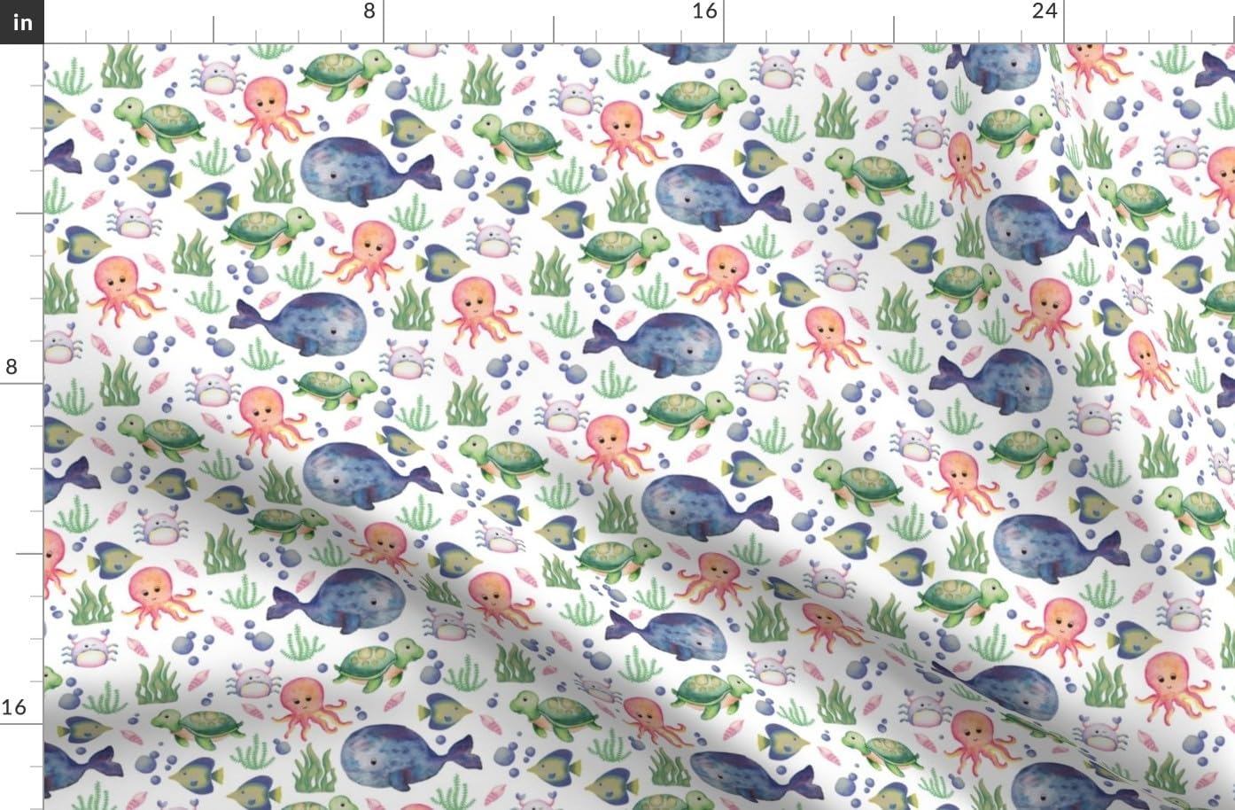 Spoonflower Fabric - Sea Creatures White Watercolor Ocean Blue Life Animals Turtle Crab Printed on Polartec(R) Fleece Fabric by The Yard - Sewing Blankets Loungewear and No-Sew Projects