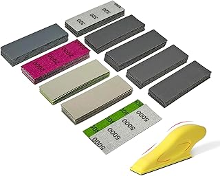 Micro Detail Sander Paper Kit 90 PCS Wet Dry Sandpaper (Grit 320 to 5000),3.5”x 1”Hand Sanding Block with Hook and Loop Sanding Strips for Craft, Wood and Small Space Sanding Works