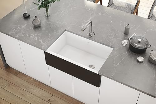 Miniatura 5 de Ruvati RVL4018RBW - Fregadero de cocina de drenaje compensado de arcilla refractaria de 30 pulgadas en blanco y negro