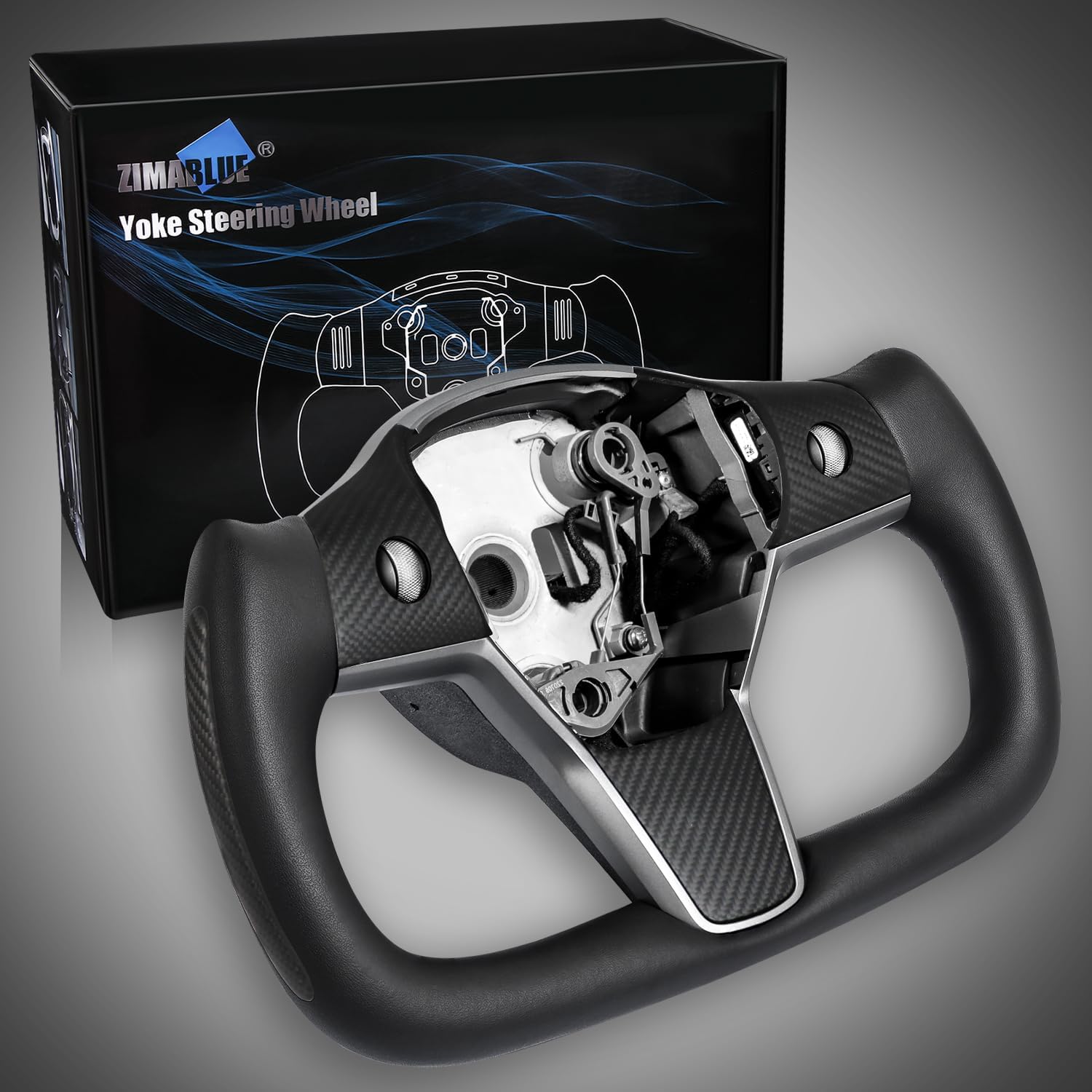 ZIMABLUE Yoke Steering Wheel for Tesla Model 3 2017-2023, Model Y 2019-2024 Real Carbon Fiber Steering Wheel with Heating Function Compatible with Tesla Model 3 Y