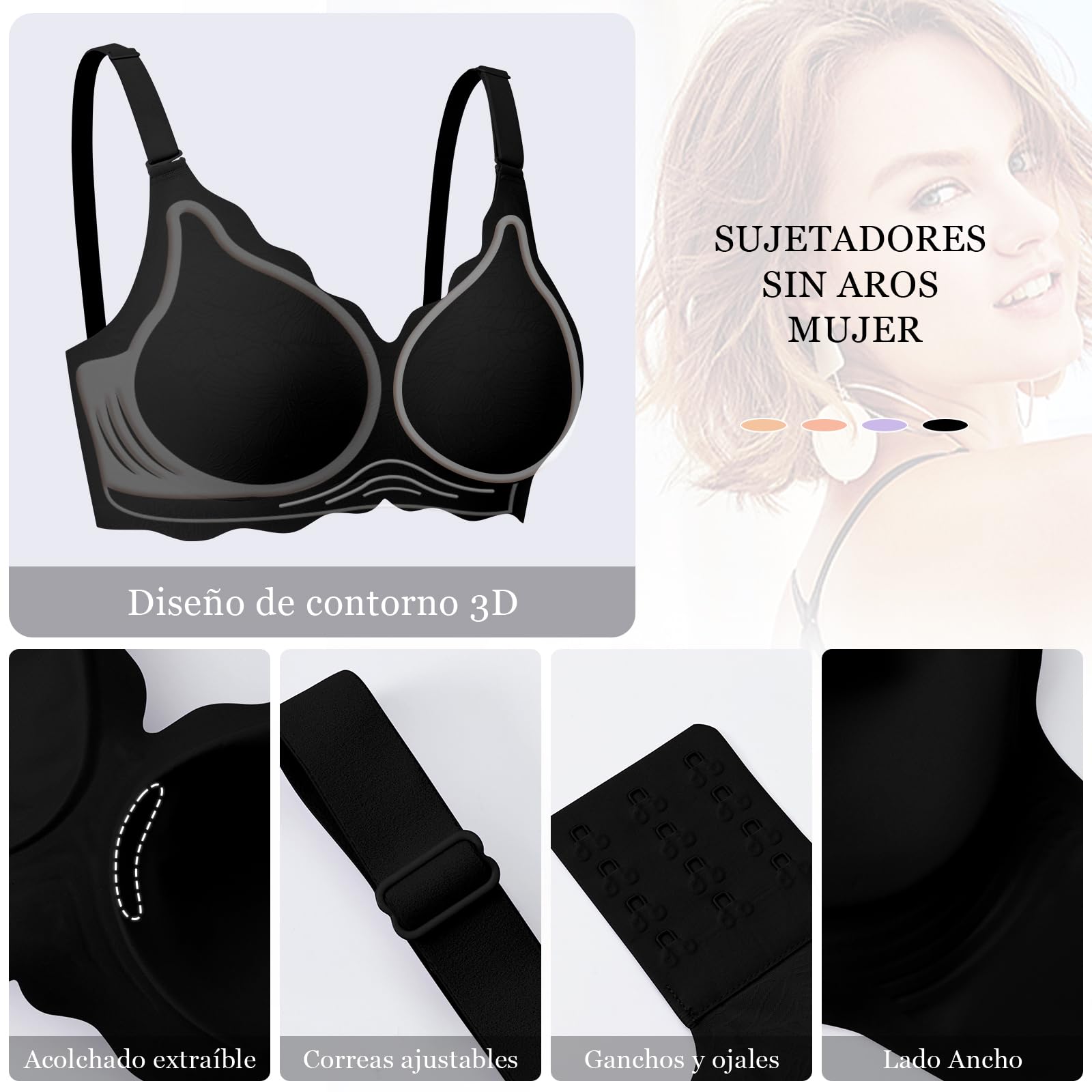 Ganado Sujetadores sin Aros Mujer Sujetador Push Up sin Costuras con Relleno Bralette con Cuello En V Sexy Sostenes Básicos